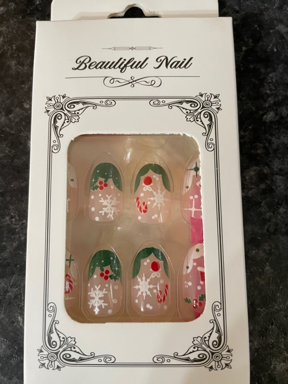 Beautiful Nail Holiday Press-On Nails with Snowflake & Candy Cane Design